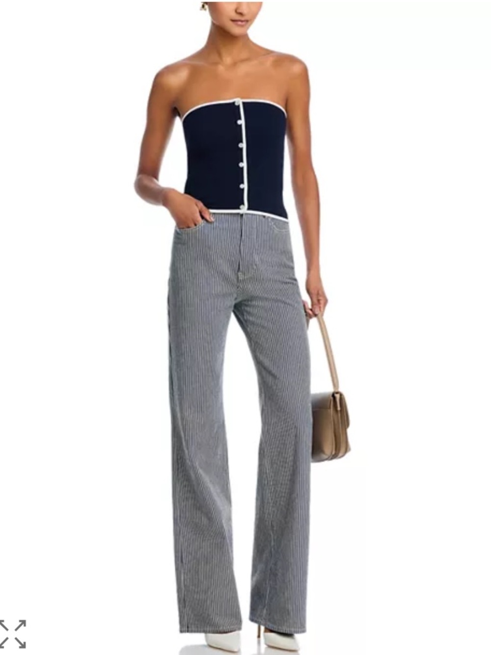 VERONICA BEARD Crosbie Striped Wide-Leg Jeans - Navy/White Size 28/6
